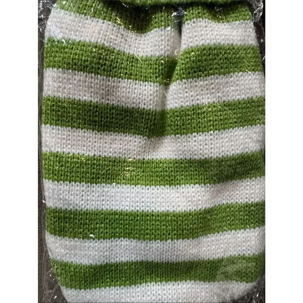 Green and White Striped Knit Pet Dog Cat Sweater Ribbed Turtle Neck Size M NEW